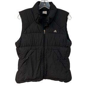 ADIDAS Down Filled Vest Black Waterproof Full Zip Medium 3-Stripes Insulated